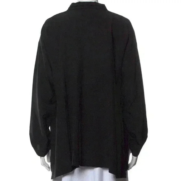NEW Eskandar 1 100% Silk A-Line Stand Collar Button Up Blouse Shirt Top Black - Picture 4 of 8